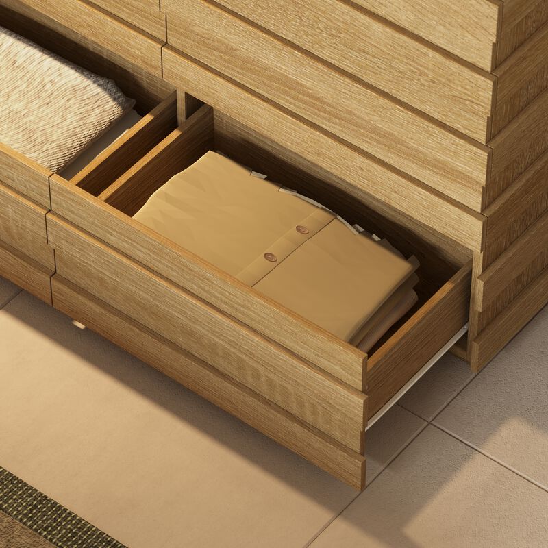 FUFU&GAGA Modern Walnut Wood Grain 9-Drawer Storage Cabinet (63" W x 15.7" D x 31.5" H), Walnut