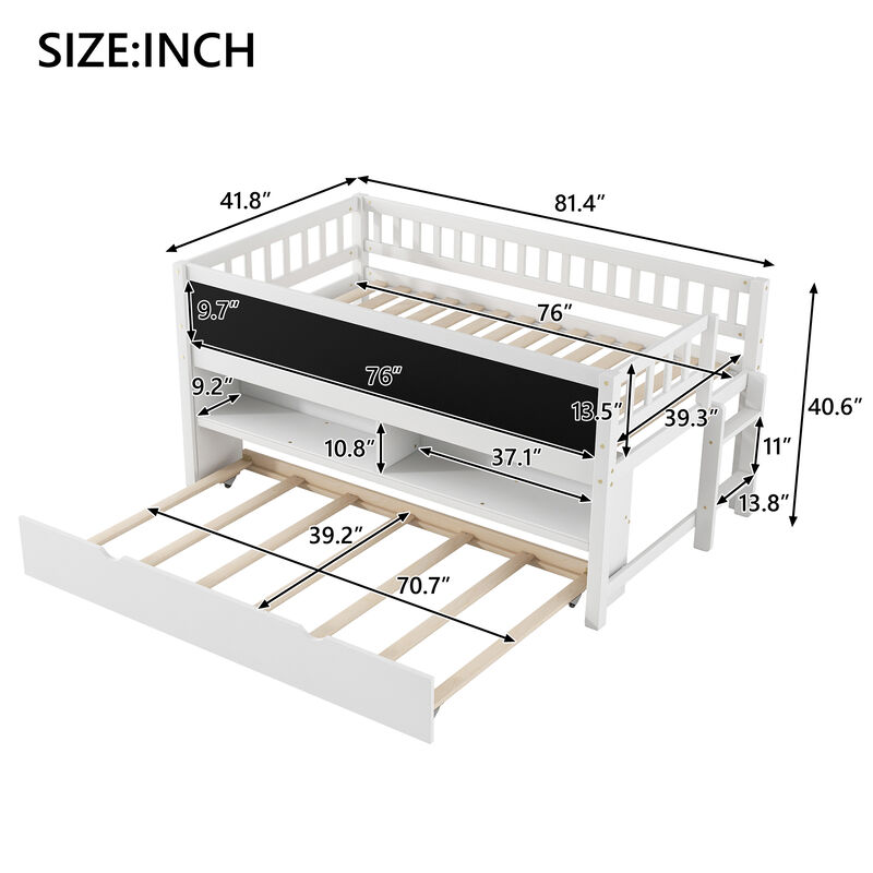 Merax Low Loft Bed with Storage Shelves and Trundl