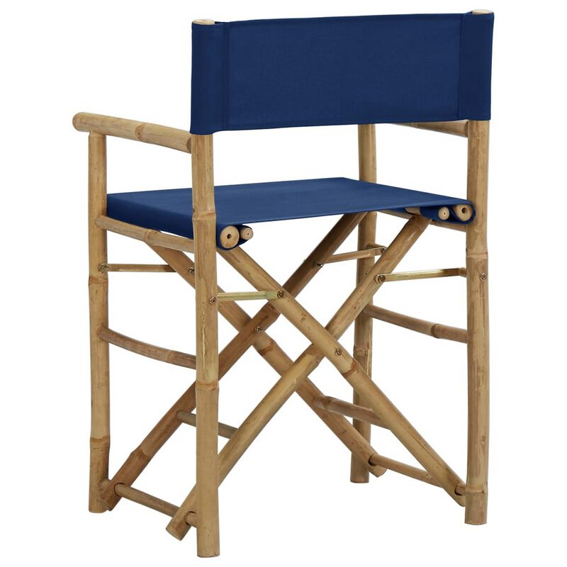 Foldable Directors Chair Set of 2, Accent Bamboo Frame, Blue Polyester - Benzara