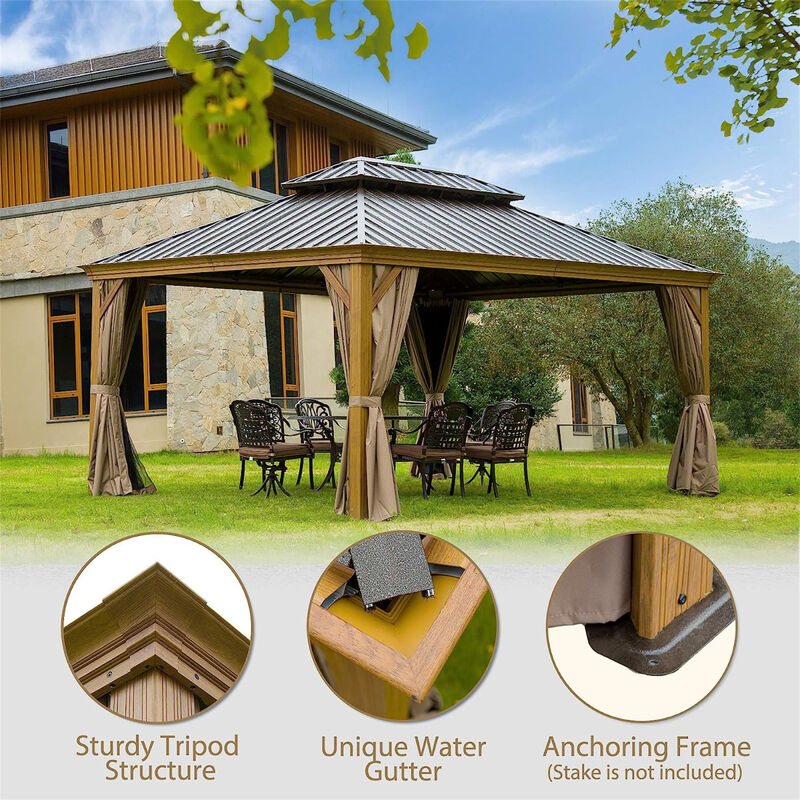 Outdoor Hardtop Gazebo with Curtains & Netting