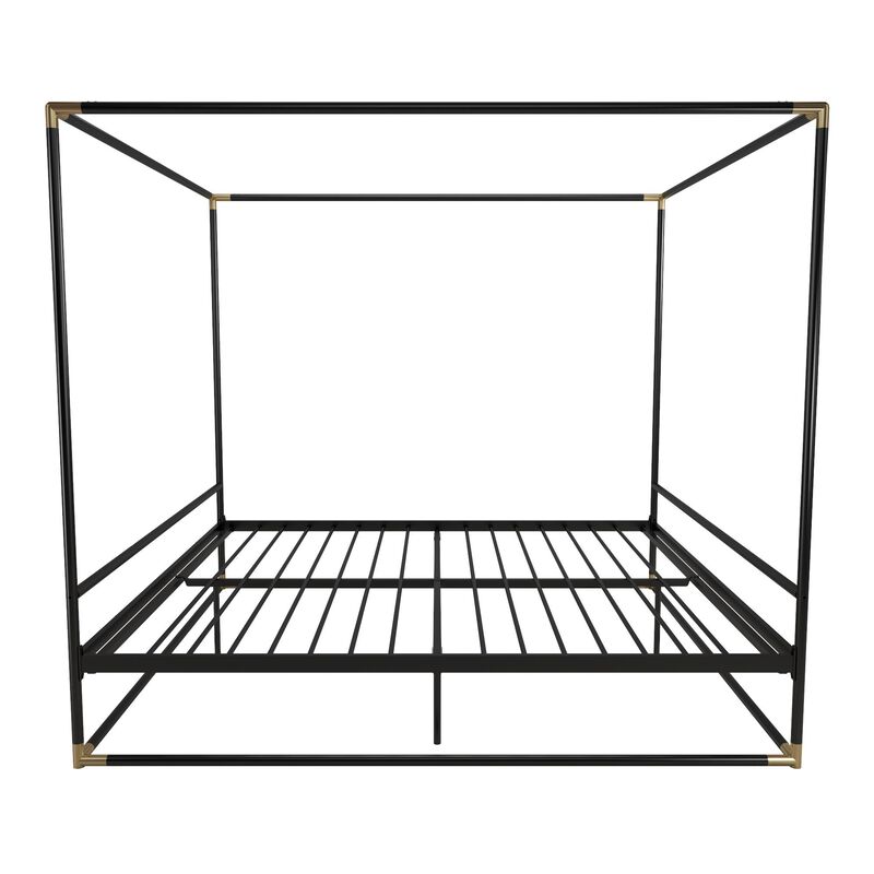 Celeste Canopy Metal Bed, King, Black & Gold