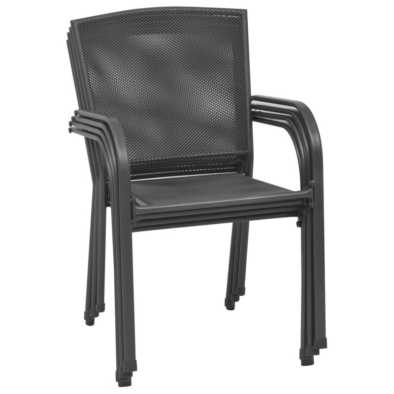 Outdoor Dining ArmSet of 4, Dark Gray Steel Frame, Mesh Design - Benzara