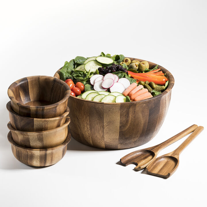 7 Piece - X-Large Salad Bowl with Servers and 4 Individuals