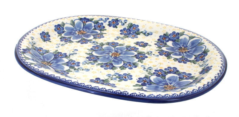 Blue Rose Polish Pottery Daisy Surprise Large Oval Platter