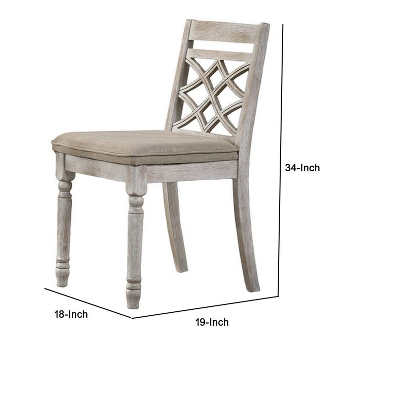 19 Inch Dining Chairs, Cross Back Design with Padded Seats, Set of 2, White-Benzara