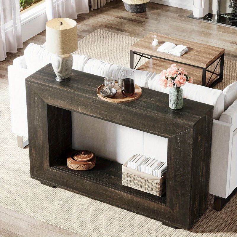 Farmhouse Console Table, 47 Inches Entryway Console Table with Storage, Industrial Hallway Accent Table for Living Room, Entrance, Deck Boxes