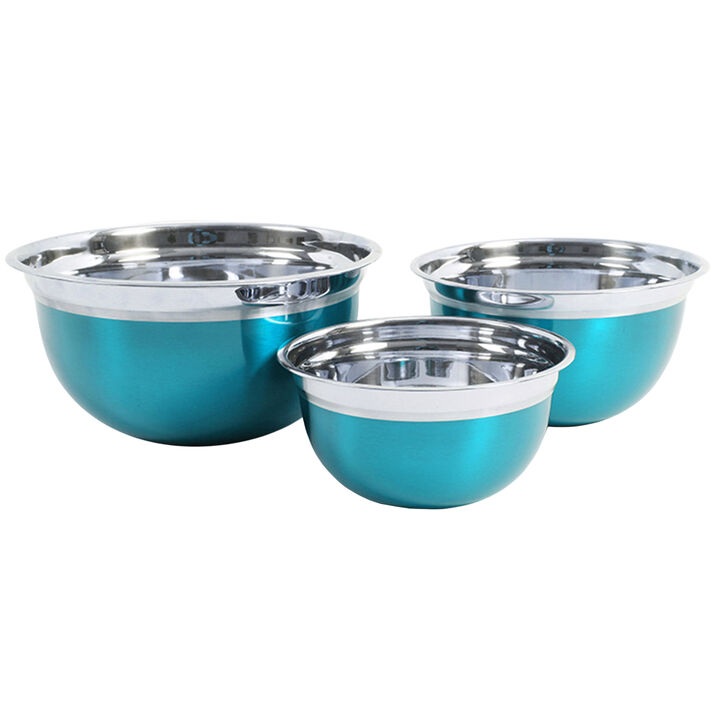 Oster Rosamond 3 Piece Stainless Steel Round Mixing Bowls in Turquoise