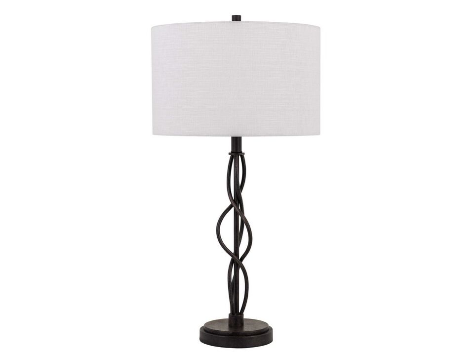 Round Fabric Shade Table Lamp, Metal Spiral Base, White, Textured Bronze-Benzara