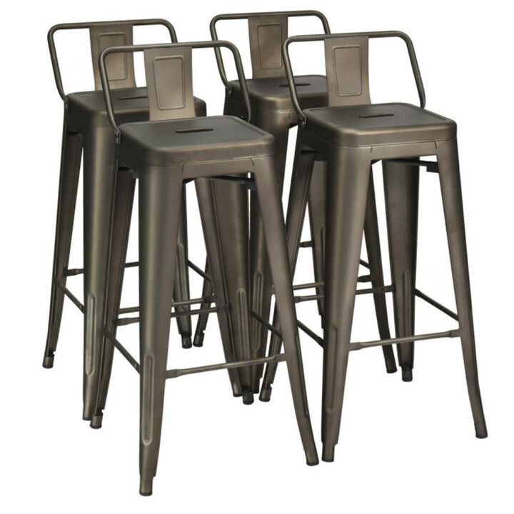 Hivvago 30 Inch Set of 4 Metal Counter Height Barstools with Low Back and Rubber Feet