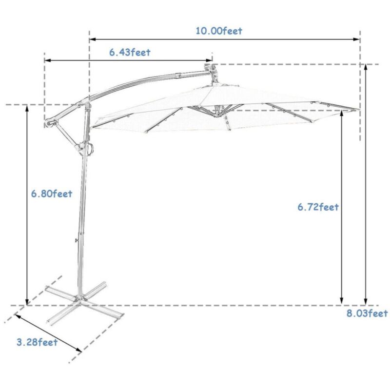 Hivvago 10 Feet 360° Rotation Solar Powered LED Patio Offset Umbrella without Weight Base