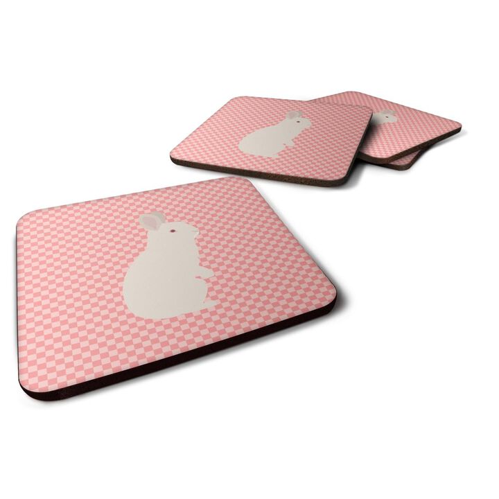 Caroline's Treasures New Zealand White Rabbit Pink Check Decorative coasters, 3.5, Multicolor
