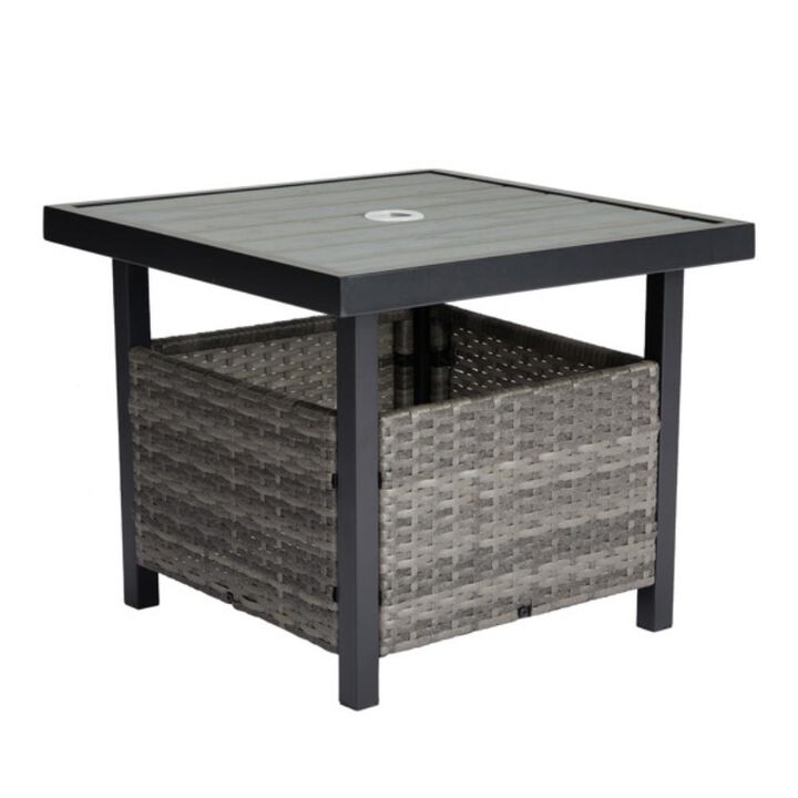 Outdoor Side Table with Umbrella Hole – Patio Table for Garden, Deck & Backyard Seating