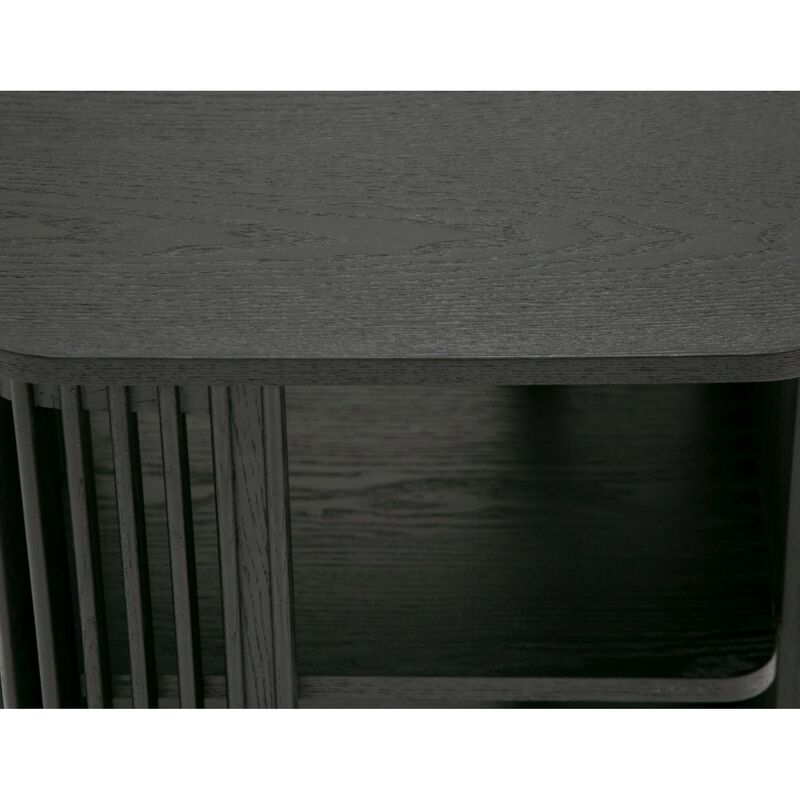 19 Inch Side End Table, 3 Shelves, Modern Vertical Slats, Black Ash Wood - Benzara