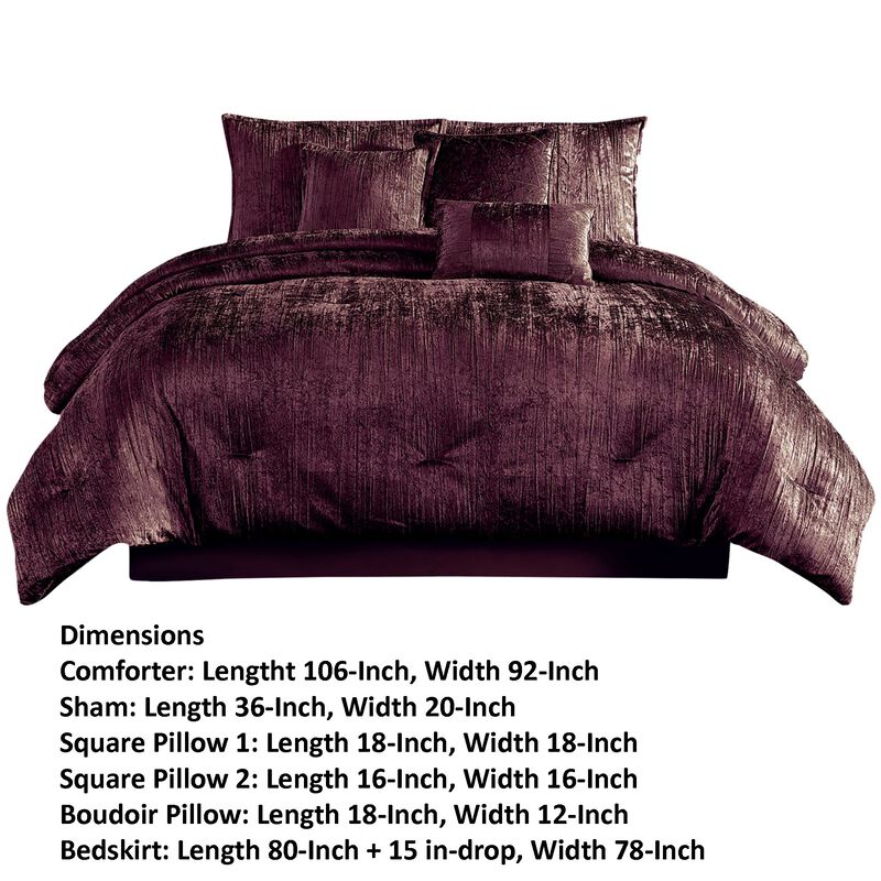 Jay 7 Piece King Comforter Set, Purple Polyester Velvet Deluxe Texture - Benzara