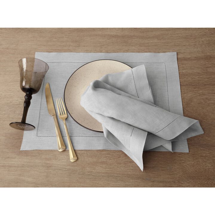 Solino Home 100% Pure Linen Placemats Set of 4 - 14 x 19 Inch | Classic Hemstitch