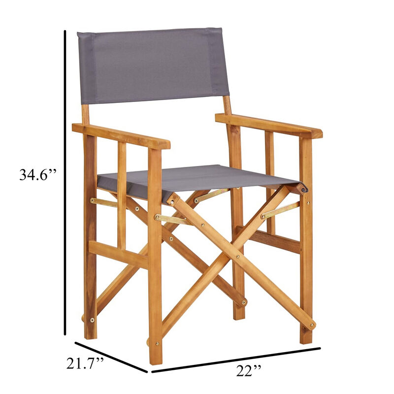 Outdoor Foldable Accent Chair, Dark Gray Fabric, Solid Acacia Frame - Benzara