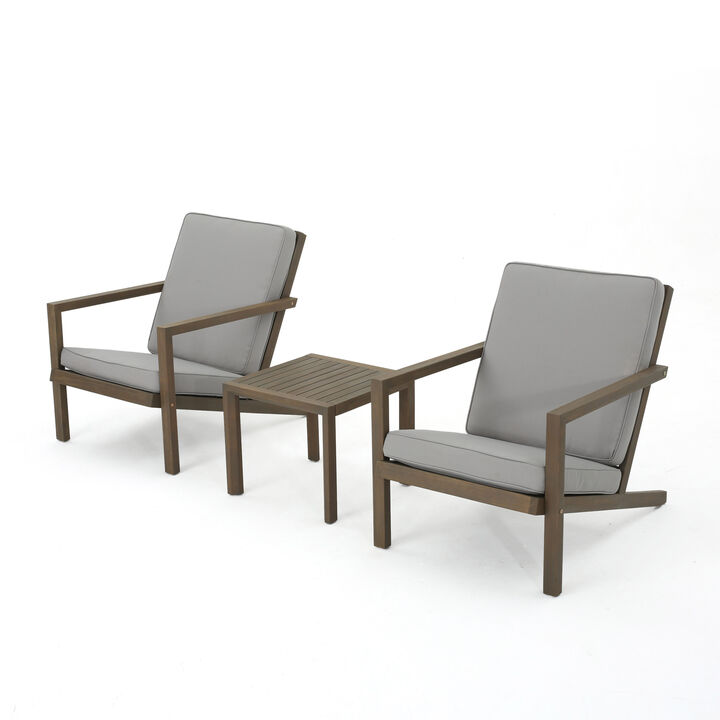 Merax 3 PCS Wood Frame Patio Chairs Table Conversation Set