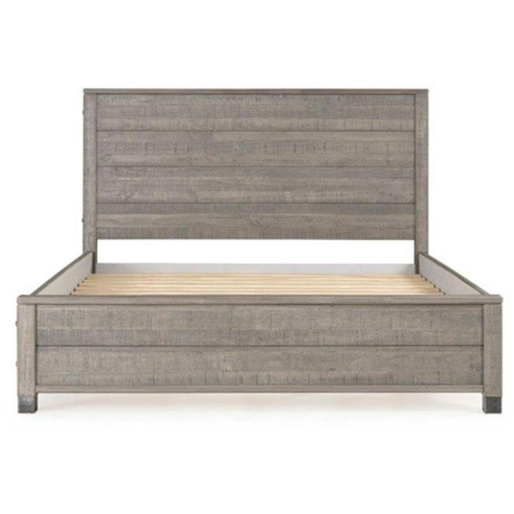 Hivvago Queen Solid Wooden Platform Bed Frame with Headboard in Grey Wood Finish