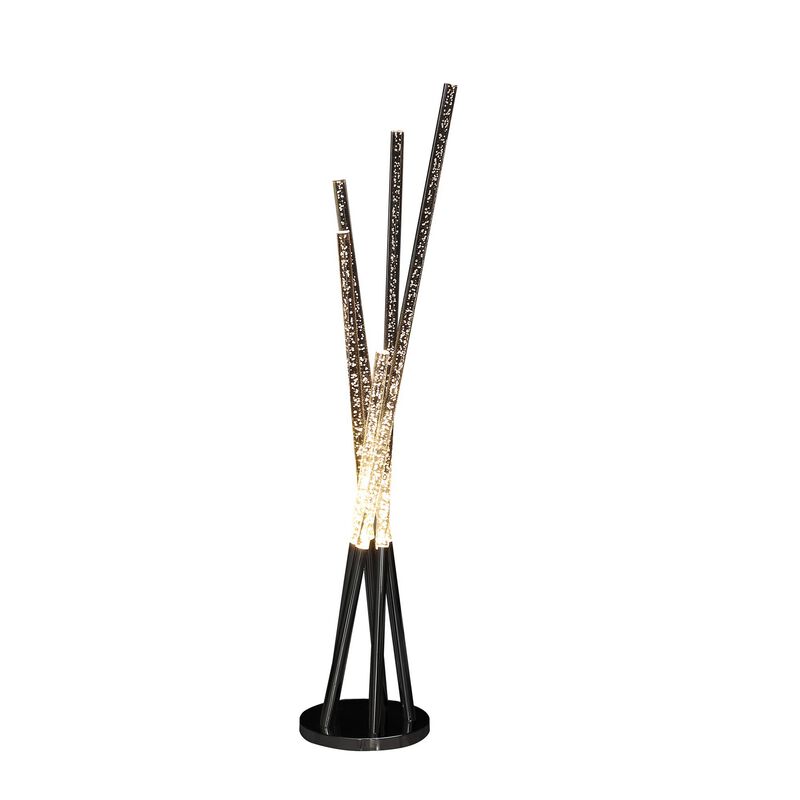 49 Inch Floor Lamp, Five Lighting Rods, Strong Metal Base, Silver, Chrome-Benzara