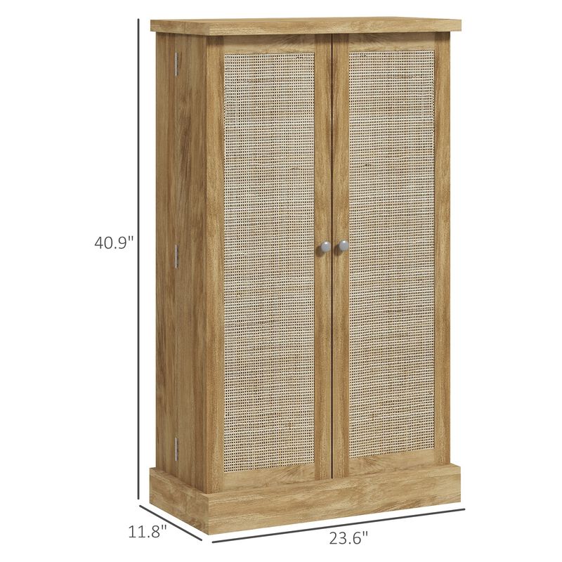 41" Natural Rattan Kitchen Pantry: 12 Door Shelves, 5-Tier, Adjustable