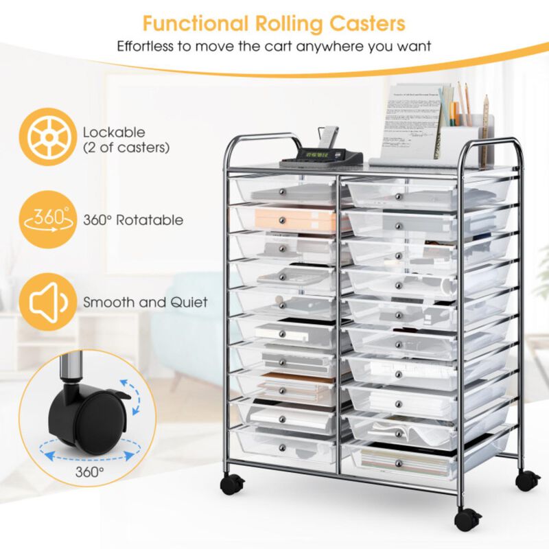 Hivvago 20 Drawers Rolling Storage Cart Studio Organizer