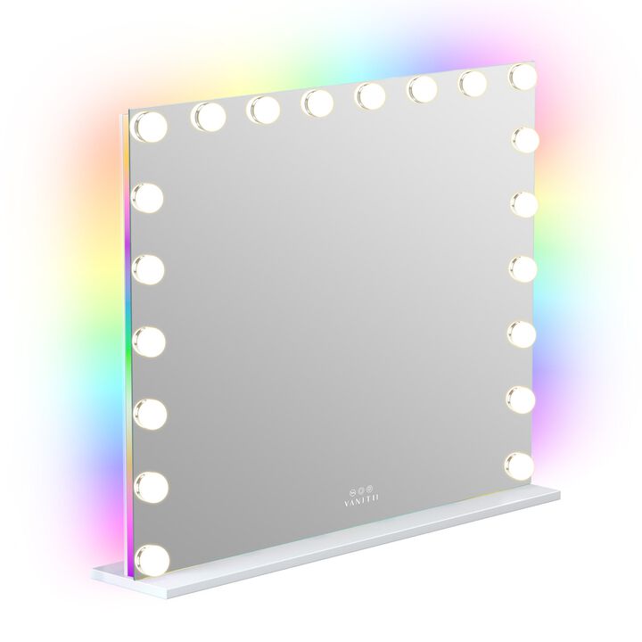 39''*31.4'' Vanity Mirror 20 LED Bulbs Wall Mount USB PortWhite