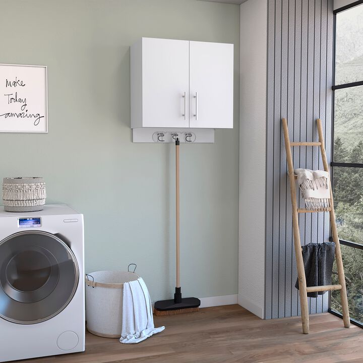 DEPOT E-SHOP Albany Cabinet Wall Mounted with Broom Hangers and Metal Handles