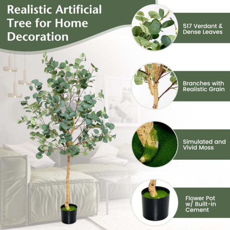Hivvago 5.5 Feet Artificial Eucalyptus Tree with 517 Silver Dollar Leaves