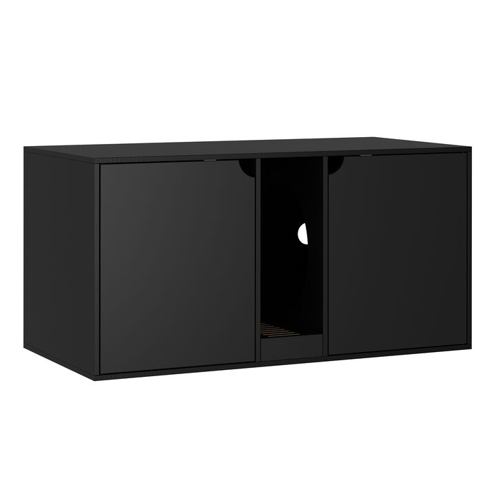 Cat Litter Box Enclosure for 2 Cats, Modern Wood Stackable Large Cat Washroom Cabinet Bench End Table Furniture, Black