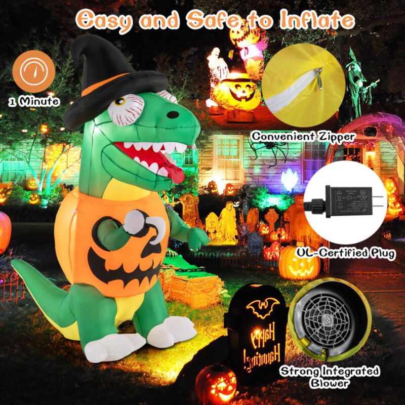 Hivvago Blow up Inflatable Pumpkin Dinosaur Yard Decoration with Built-in LED Lights