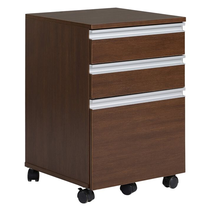 Brown Mobile Organizer: 3-Drawer Rolling File Cabinet for Office