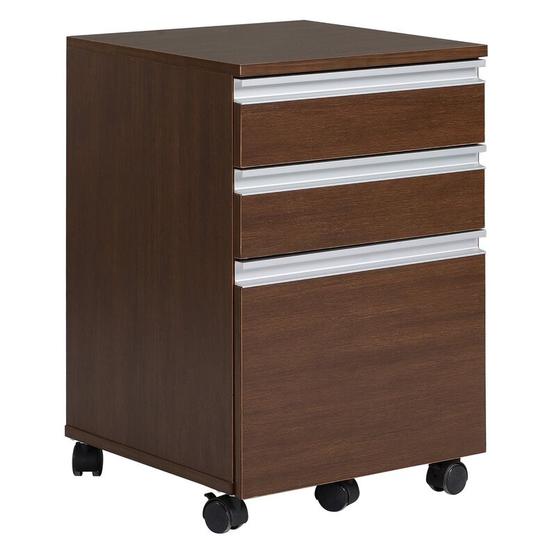 Brown Mobile Organizer: 3-Drawer Rolling File Cabinet for Office
