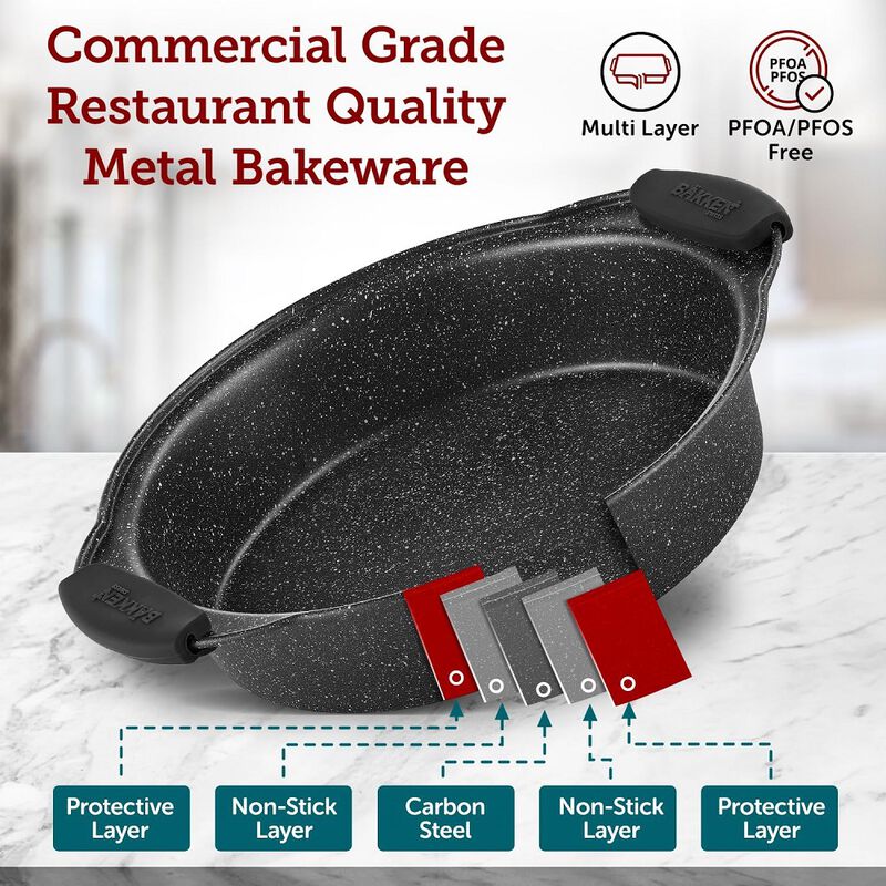 6-Piece Nonstick Gray Marble Coated Bakeware Set - Professional Quality Carbon Steel Pans with Silicone Handles - Ideal for Oven, Refrigerator, Freezer - Dishwasher Safe