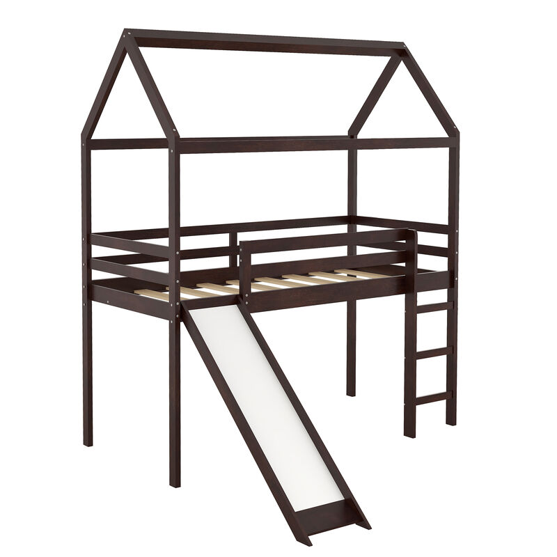 Merax Kids Children House Bed Loft Bed with Slide