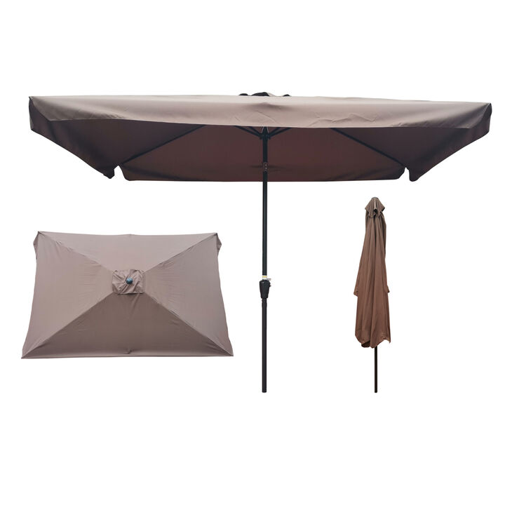 10 X 6.5FT Rectangular Patio Umbrella Outdoor Market Umbrellas With Crank And Push Button