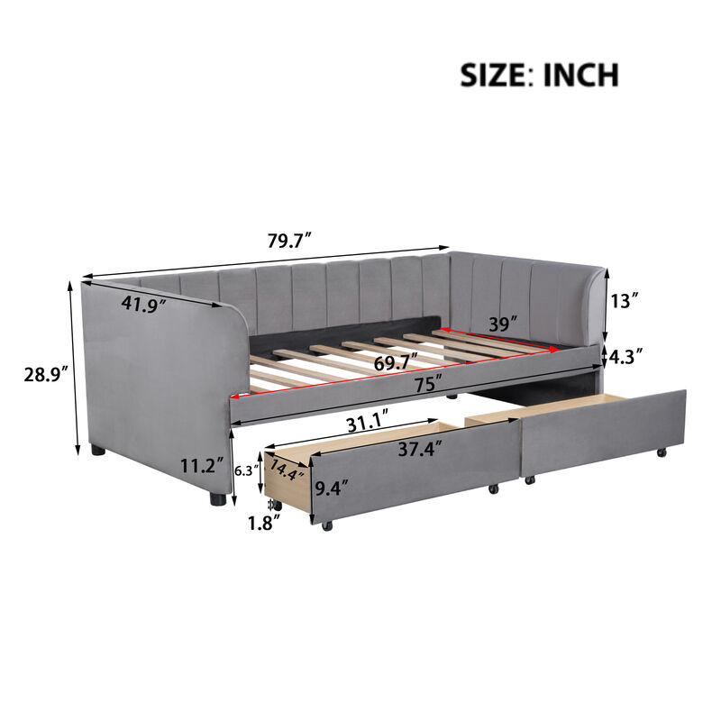 Merax Velvet Daybed with Backrest and 2 Drawers