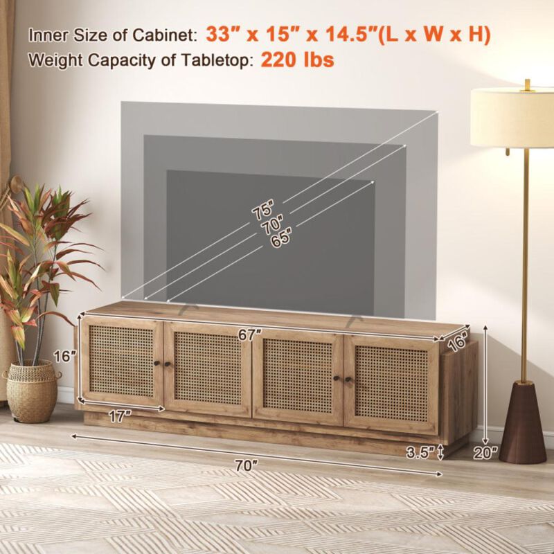 Hivvago Farmhouse TV Stand for TVs up to 75 Inches with 2 Cabinets-Oak