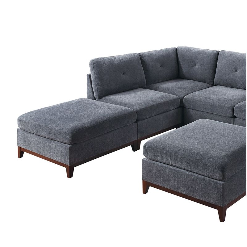 7 Piece Ash Grey Chenille Fabric Modular Sectional with Ottomans