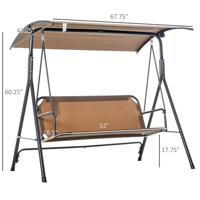 3-Person Outdoor Swing, Freestanding Porch Swing with Cushioned Seat