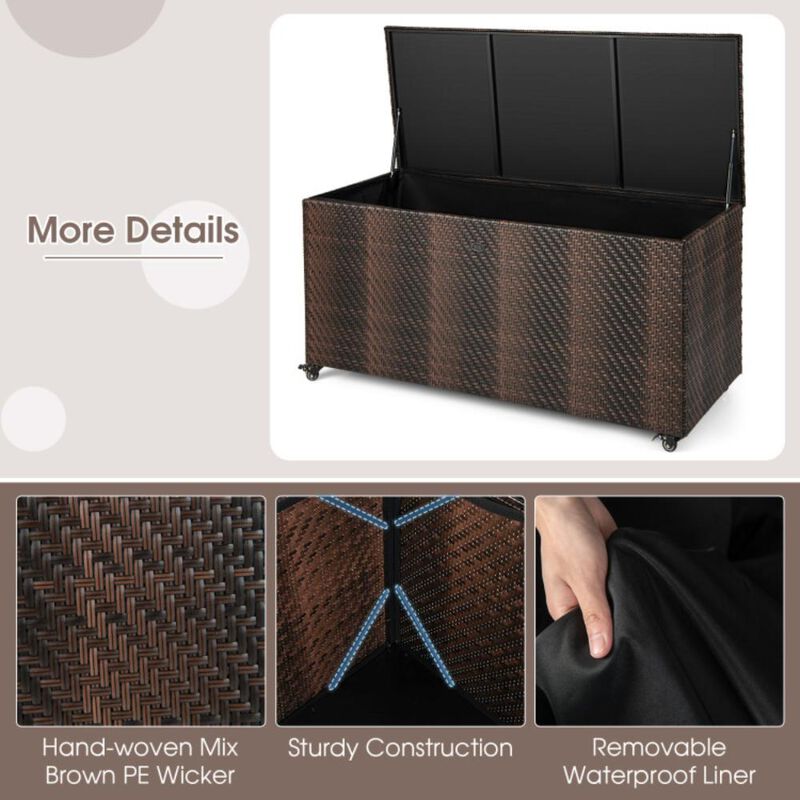 Hivvago 96 Gallon PE Wicker Outdoor Storage Box with 4 Wheels