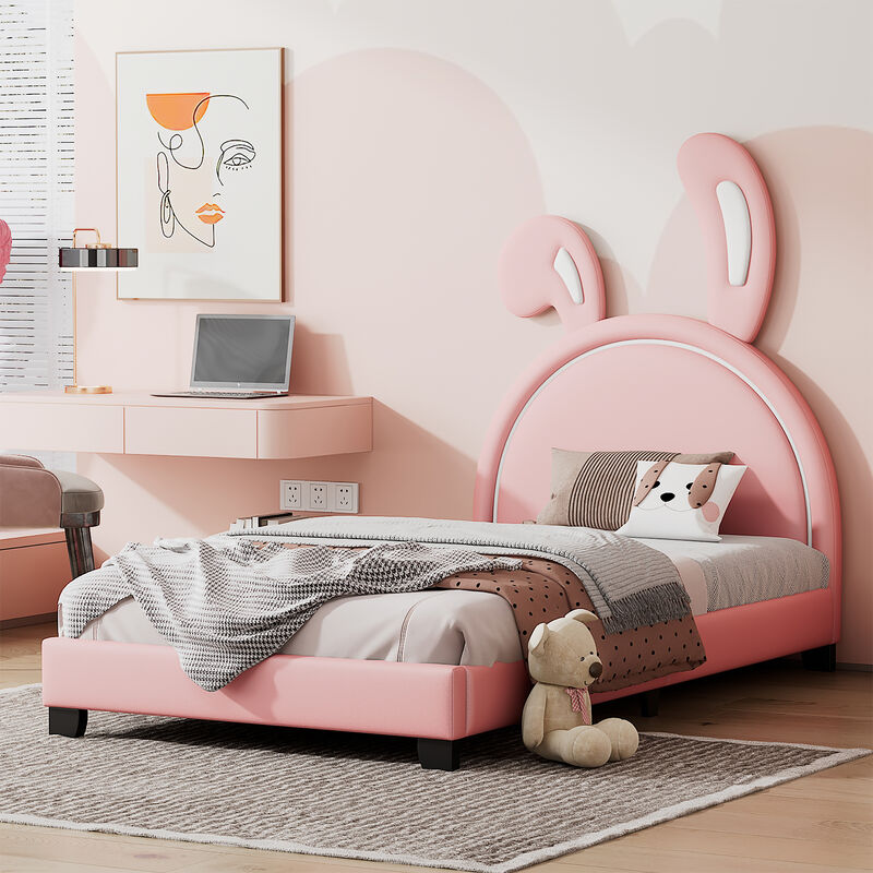 Merax Rabbit Upholstered Leather Platform Bed