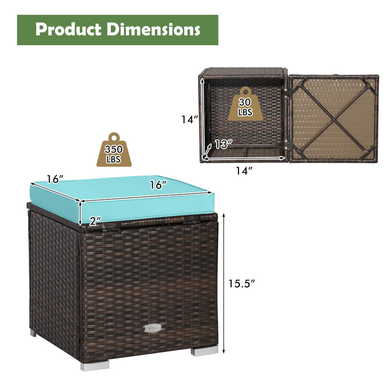 2 Pieces Patio Ottoman with Removable Cushions