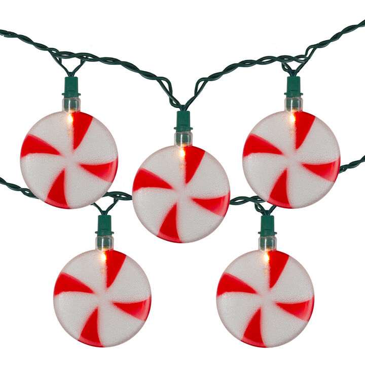 10-Count Peppermint Shaped Christmas Light Set  6ft Green Wire