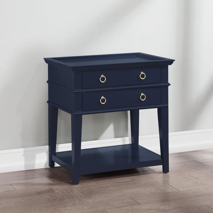 Comfort Pointe Clara Midnight Blue 2-Drawer Tray Top Nightstand