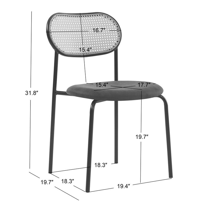 Set of 2 Industrial Metal Cane Rattan Dining Chairs
