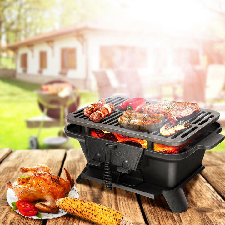 100% Cast Iron Hibachi Grill with Grill Grate Lifter