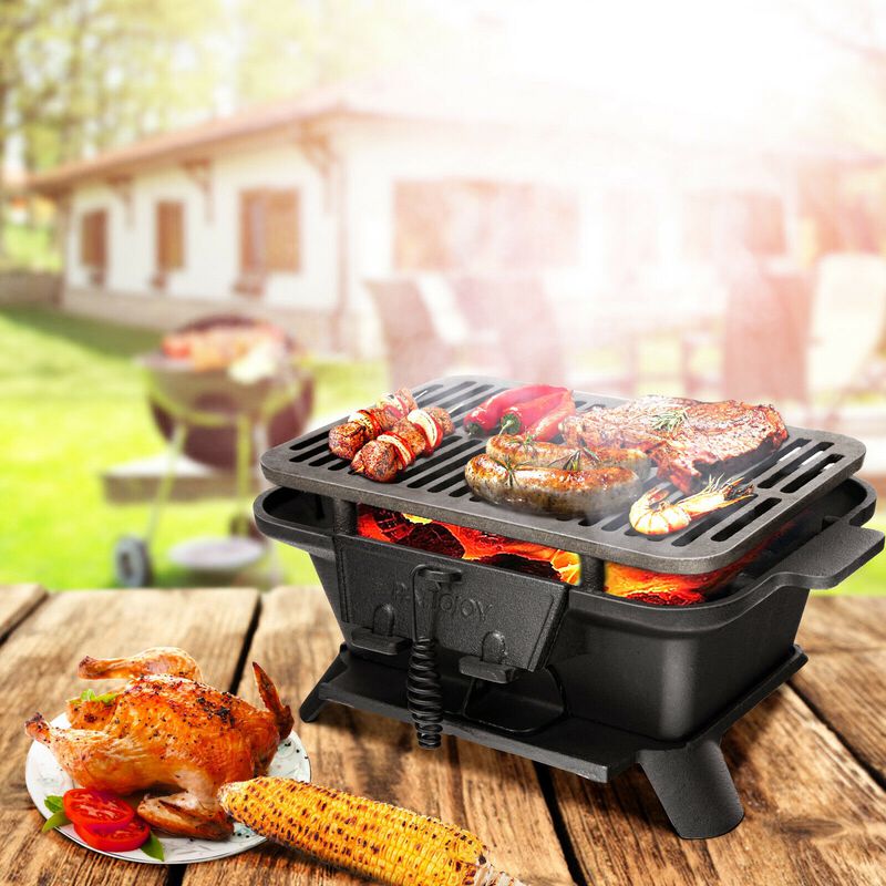 100% Cast Iron Hibachi Grill with Grill Grate Lifter
