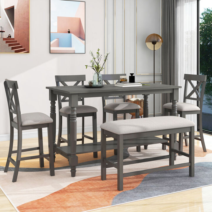 Merax 6-Piece Counter Height Dining Table with Chairs  and Bench Set