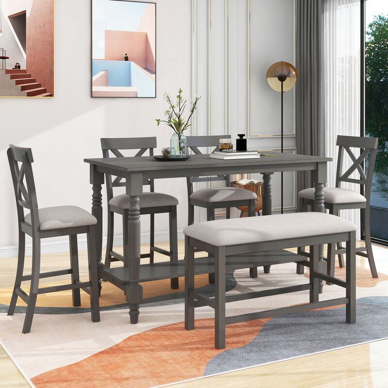 Merax 6-Piece Counter Height Dining Table with Chairs  and Bench Set