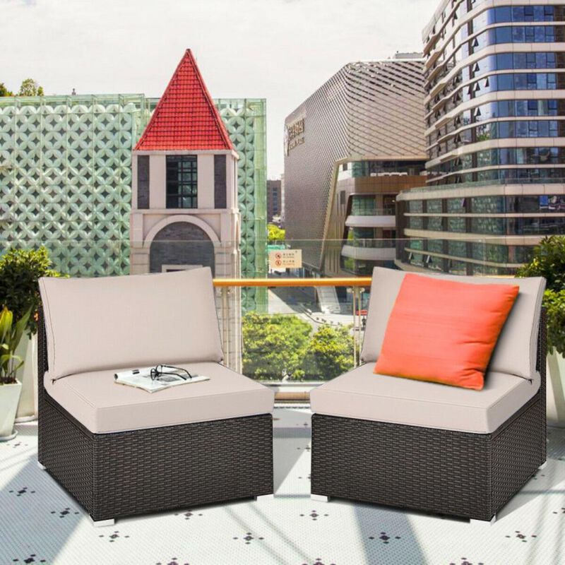 Hivvago 2 Pieces Patio Rattan Armless Sofa Set with 2 Cushions and 2 Pillows